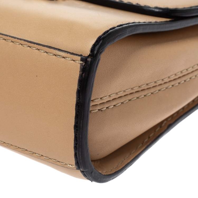 Pre Owned Moschino Beige Leather Flap Wristlet Clutch