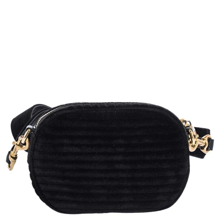 Pre Owned Moschino Black Chevron Velvet and Leather Logo Camera Crossbody Bag