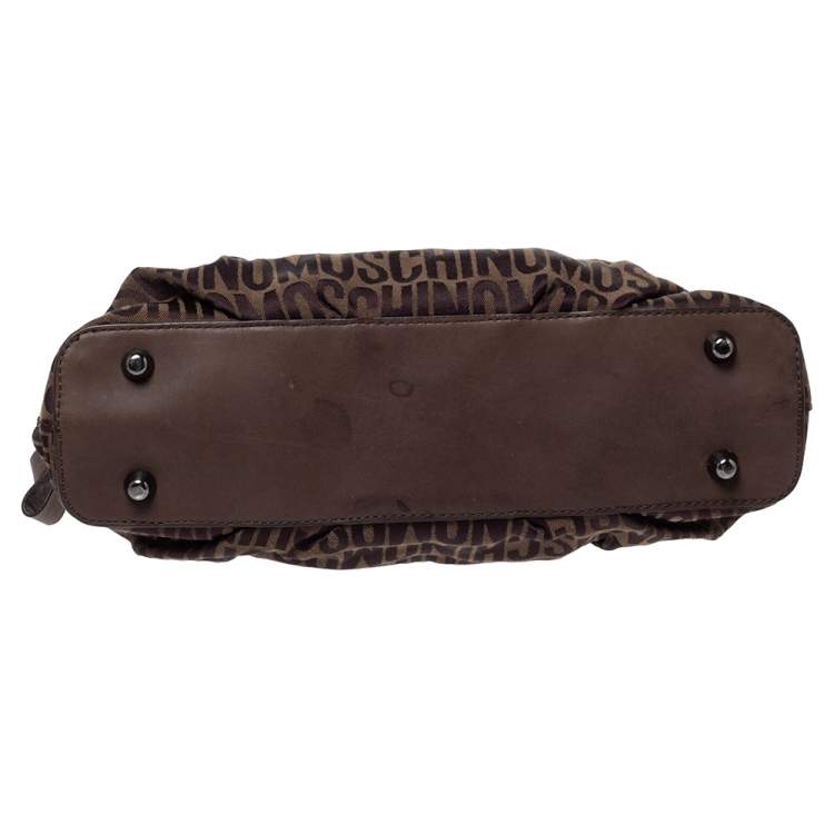 Pre Owned Moschino Dark Brown Signature Canvas and Leather Turnlock Satchel