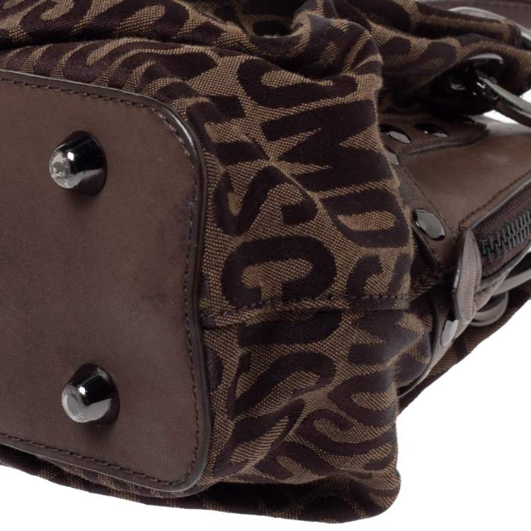 Pre Owned Moschino Dark Brown Signature Canvas and Leather Turnlock Satchel
