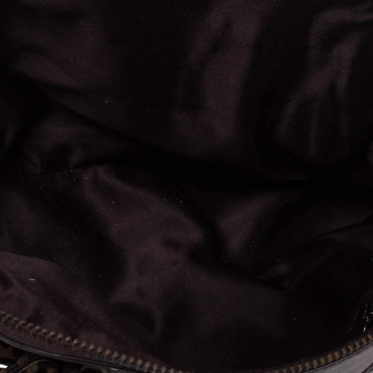 Pre Owned Moschino Dark Brown Signature Canvas and Leather Turnlock Satchel