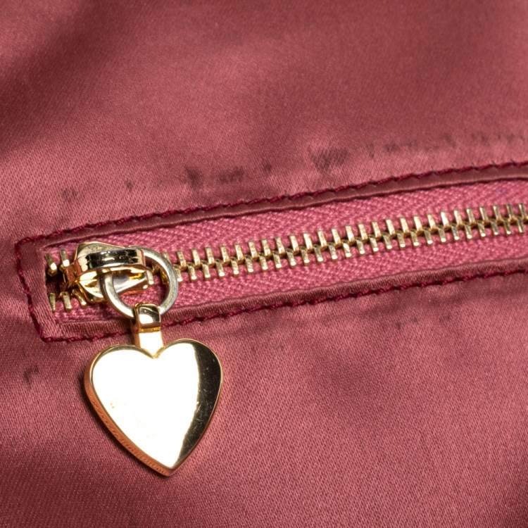 Pre Owned Moschino Cinnamon Red Patent Vinyl Heart Charm Dome Satchel
