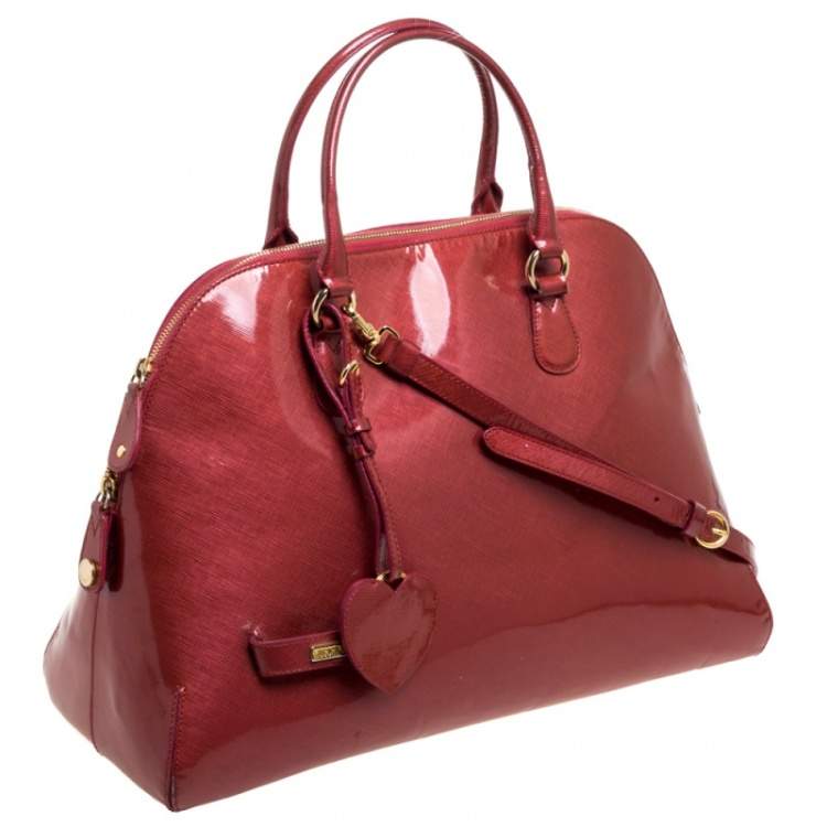 Pre Owned Moschino Cinnamon Red Patent Vinyl Heart Charm Dome Satchel