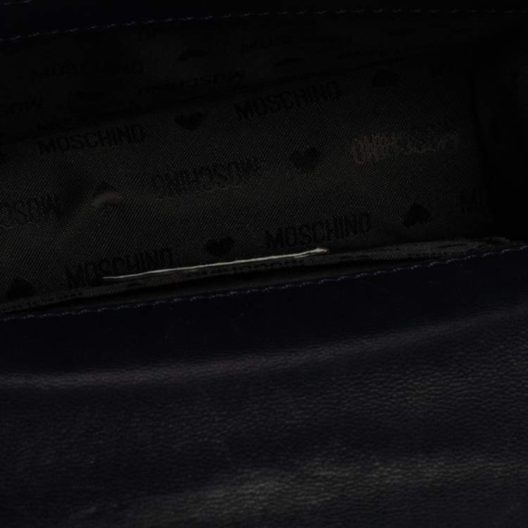 Pre Owned Moschino Navy Blue Patent Leather Flap Crossbody Bag
