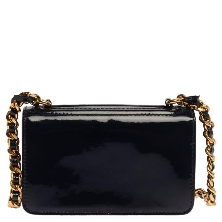 Pre Owned Moschino Navy Blue Patent Leather Flap Crossbody Bag