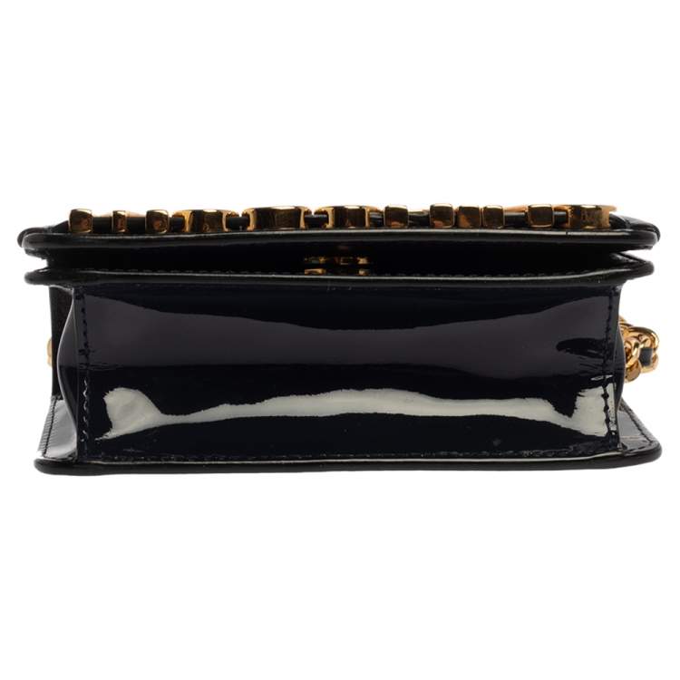 Pre Owned Moschino Navy Blue Patent Leather Flap Crossbody Bag