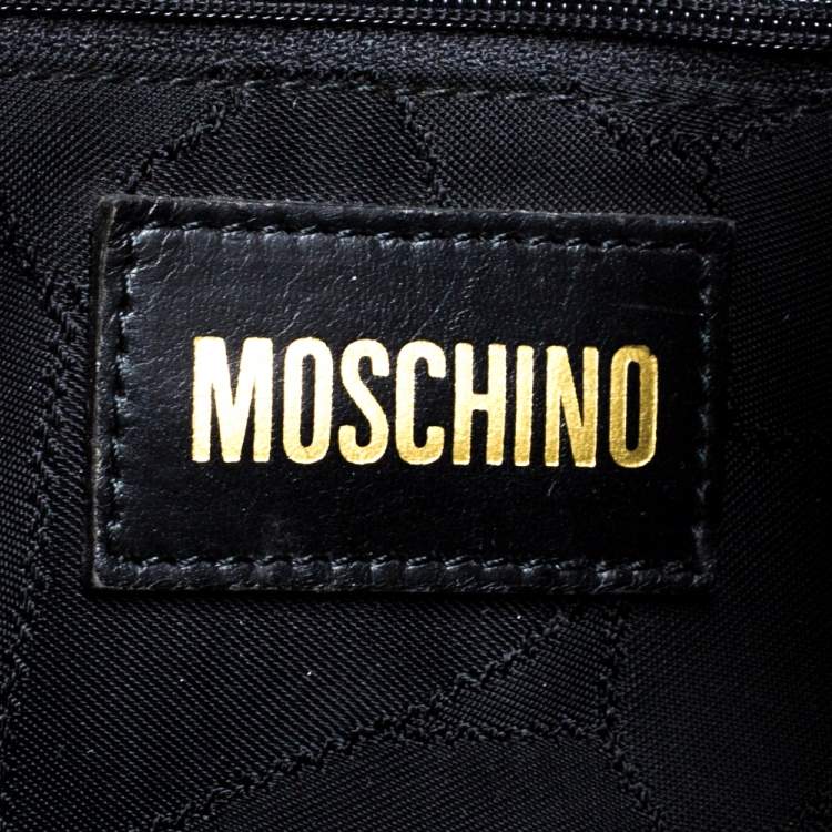 Pre Owned Moschino Black Nylon Logo Flap Backpack
