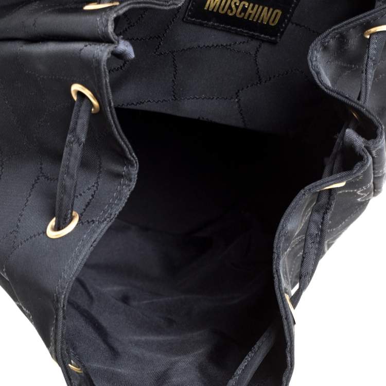 Pre Owned Moschino Black Nylon Logo Flap Backpack