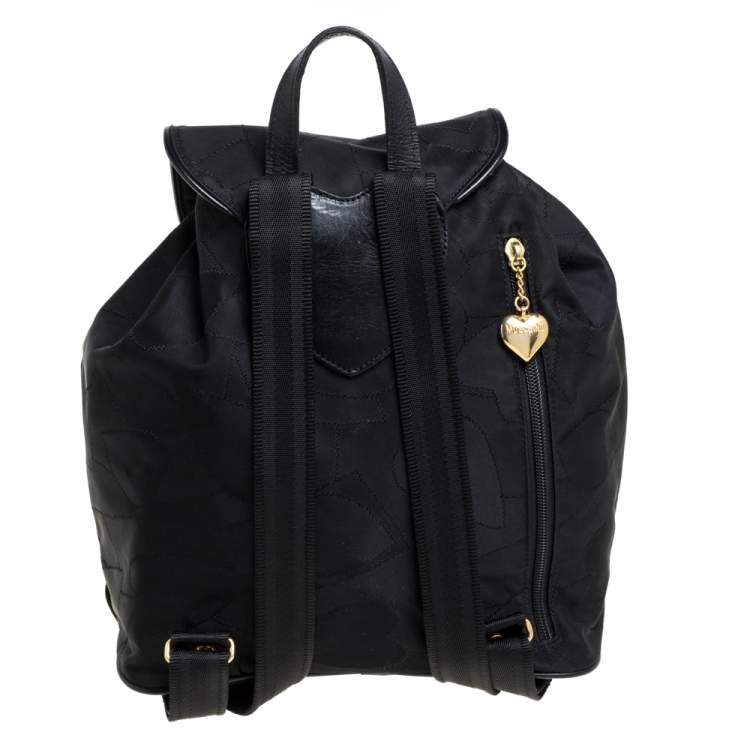 Pre Owned Moschino Black Nylon Logo Flap Backpack