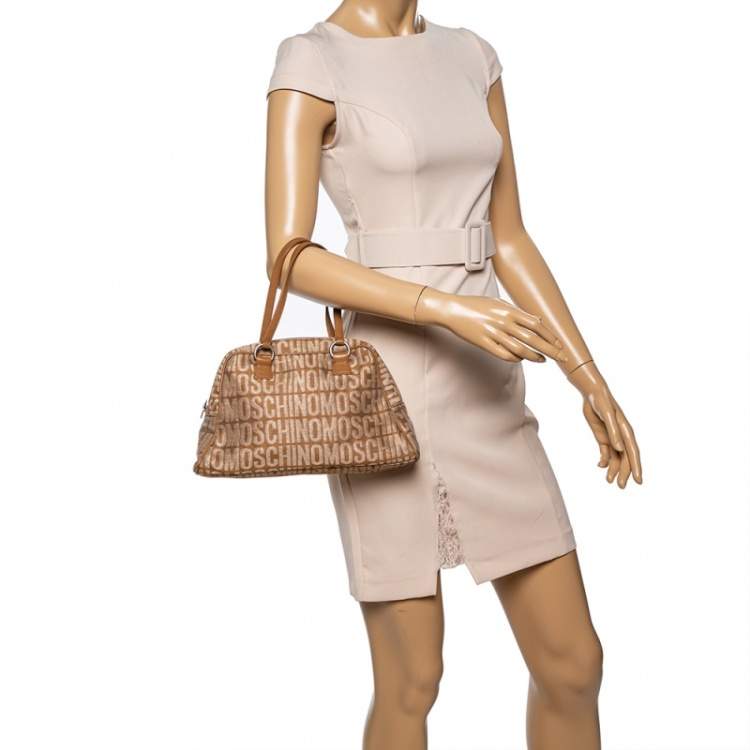 Pre Owned Moschino Brown Signature Canvas Zip Bowler Bag