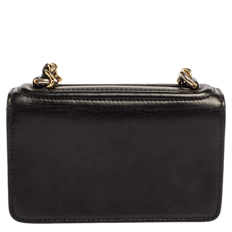 Pre Owned Moschino Black Leather Mini Logo Flap Chain Shoulder Bag 