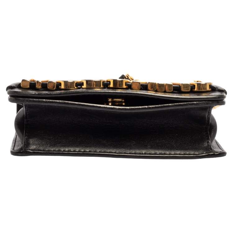 Pre Owned Moschino Black Leather Mini Logo Flap Chain Shoulder Bag 