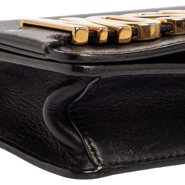 Pre Owned Moschino Black Leather Mini Logo Flap Chain Shoulder Bag 