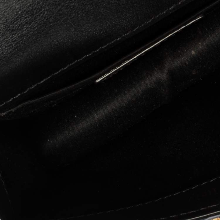 Pre Owned Moschino Black Leather Mini Logo Flap Chain Shoulder Bag 