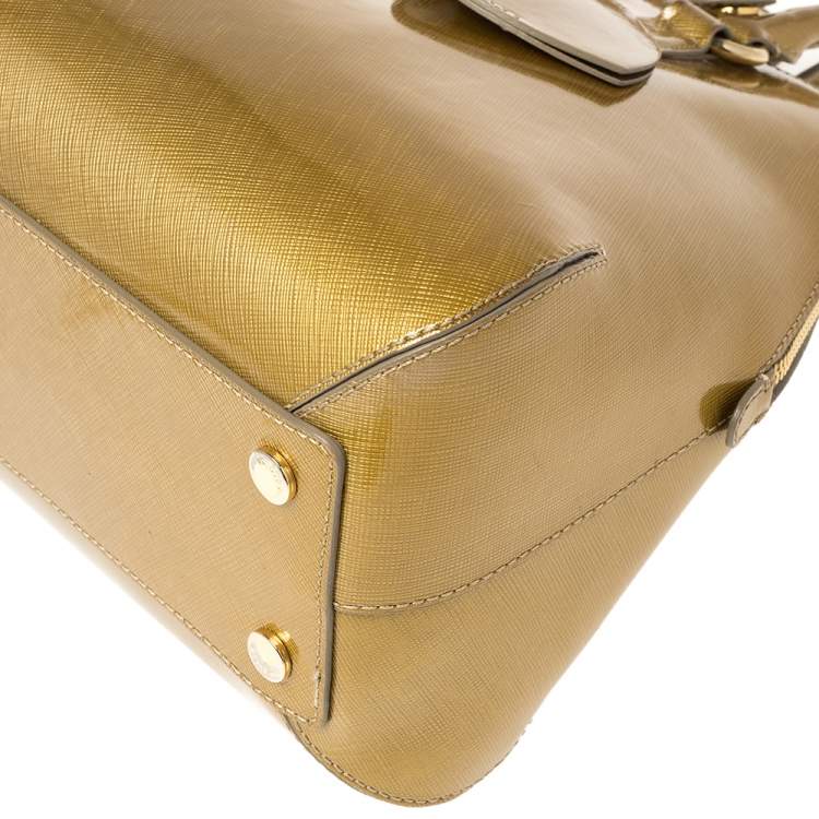 Pre Owned Moschino Gold Patent Leather Satchel