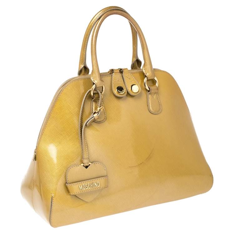 Pre Owned Moschino Gold Patent Leather Satchel