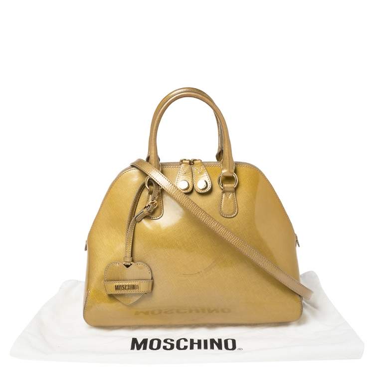 Pre Owned Moschino Gold Patent Leather Satchel