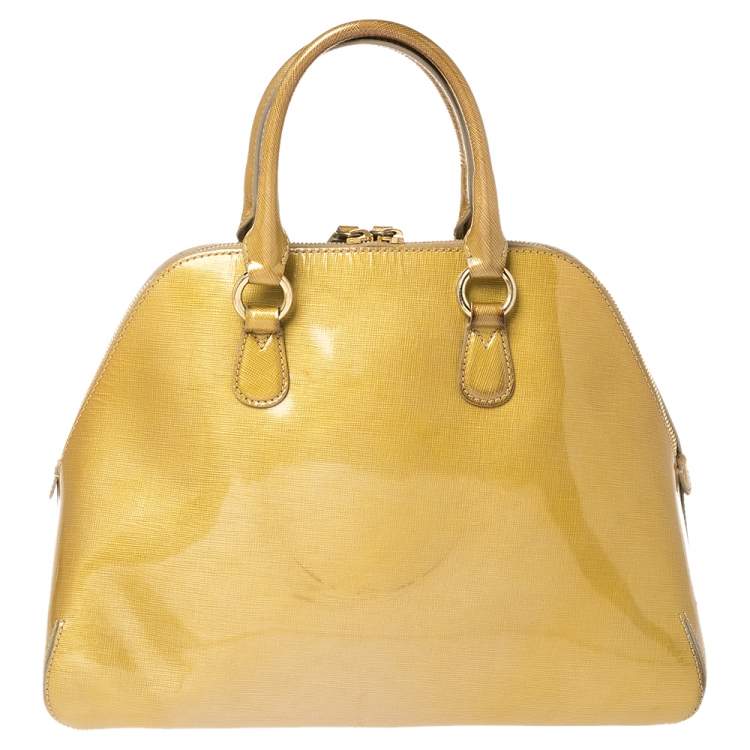 Pre Owned Moschino Gold Patent Leather Satchel