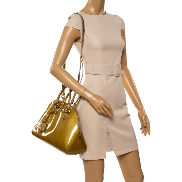 Pre Owned Moschino Gold Patent Leather Satchel
