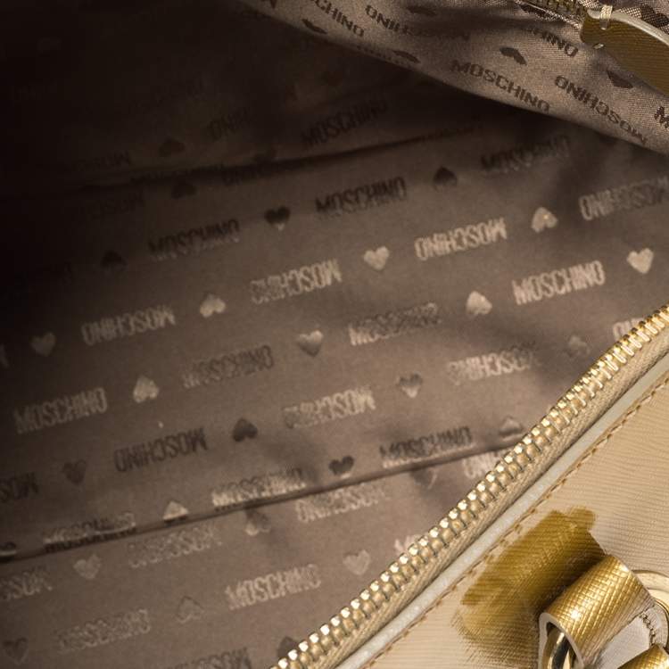 Pre Owned Moschino Gold Patent Leather Satchel