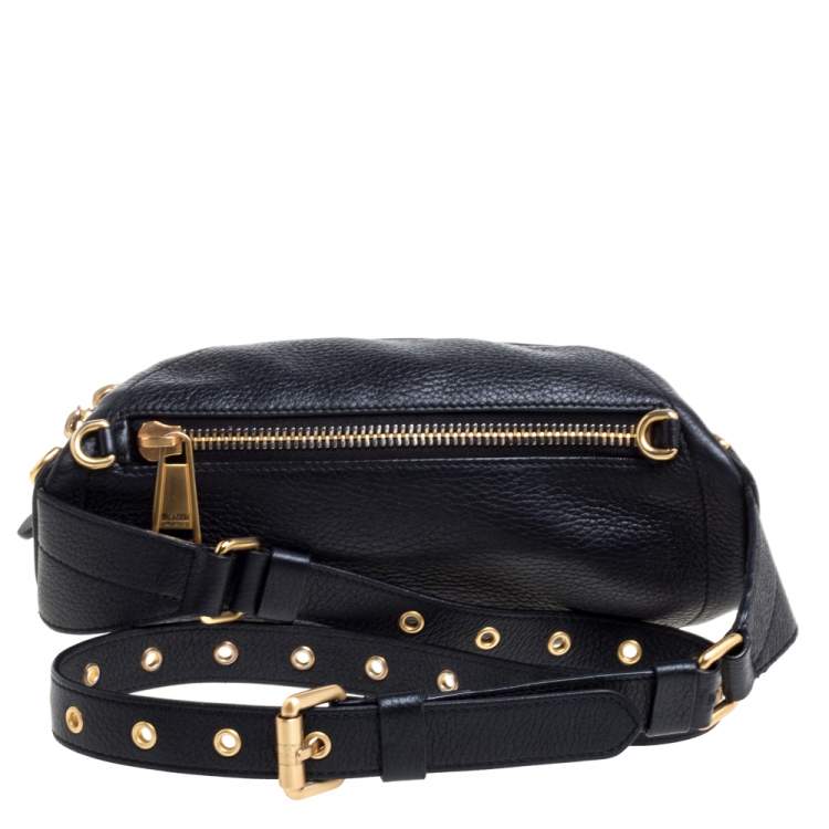 Pre Owned Moschino Black Pebbled Leather Logo Belt Bag
