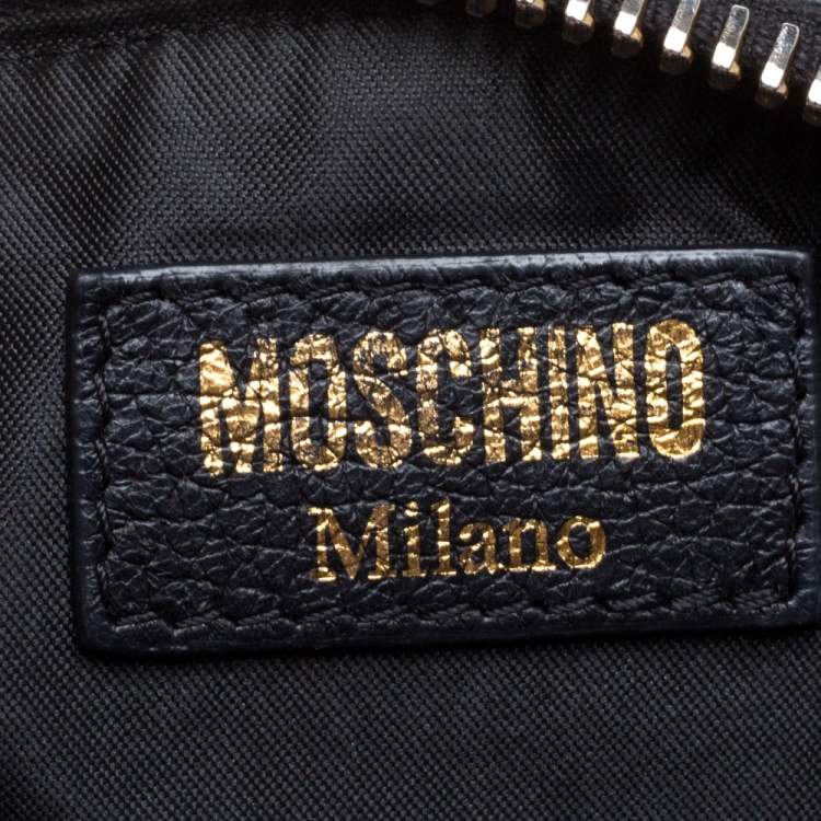 Pre Owned Moschino Black Pebbled Leather Logo Belt Bag