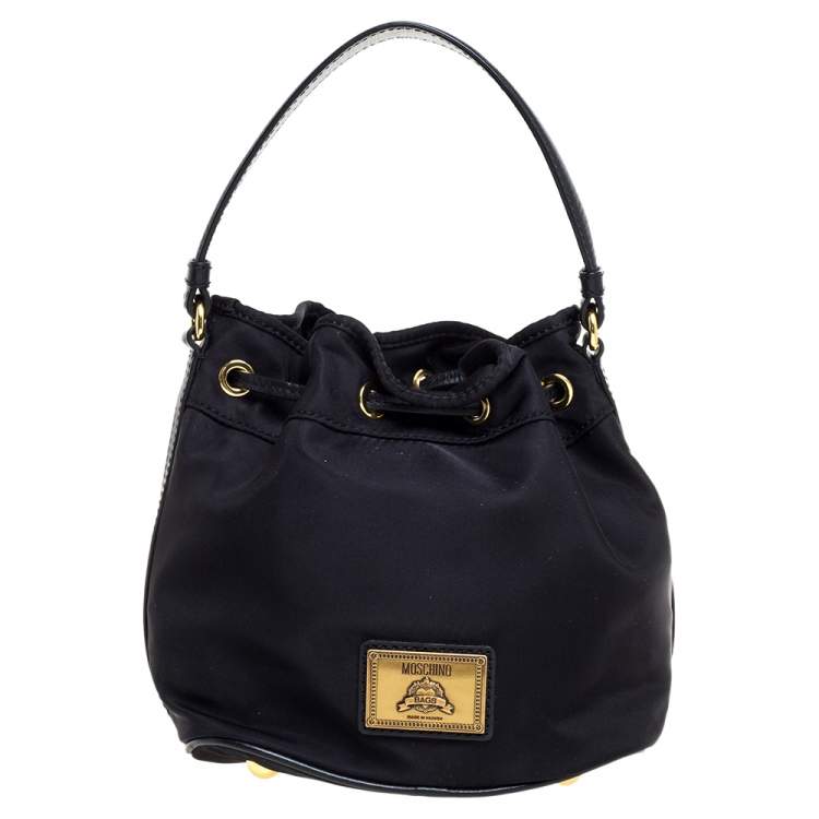 Pre Owned Moschino Black Nylon and Leather Bucket Bag