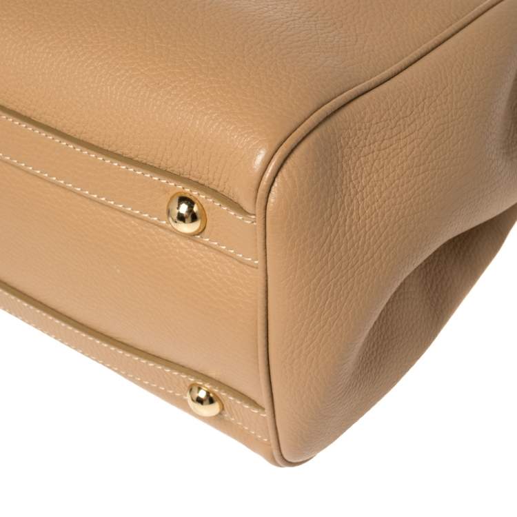 Pre Owned Moschino Beige Leather Logo Plaque Tote