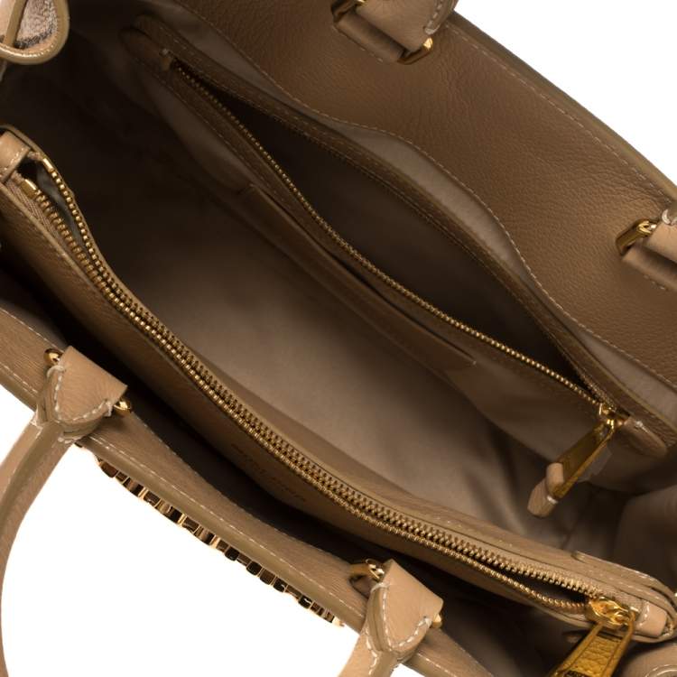Pre Owned Moschino Beige Leather Logo Plaque Tote