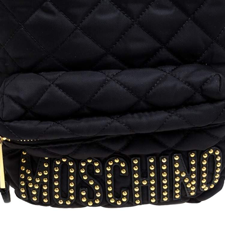 Pre Owned Moschino Black Nylon Quilted Logo Studded Backpack