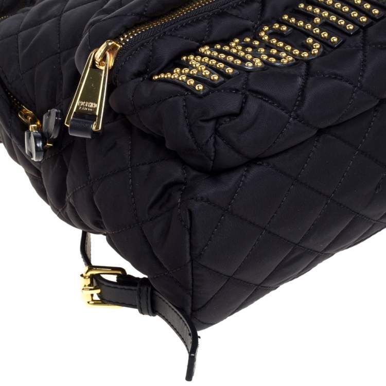 Pre Owned Moschino Black Nylon Quilted Logo Studded Backpack