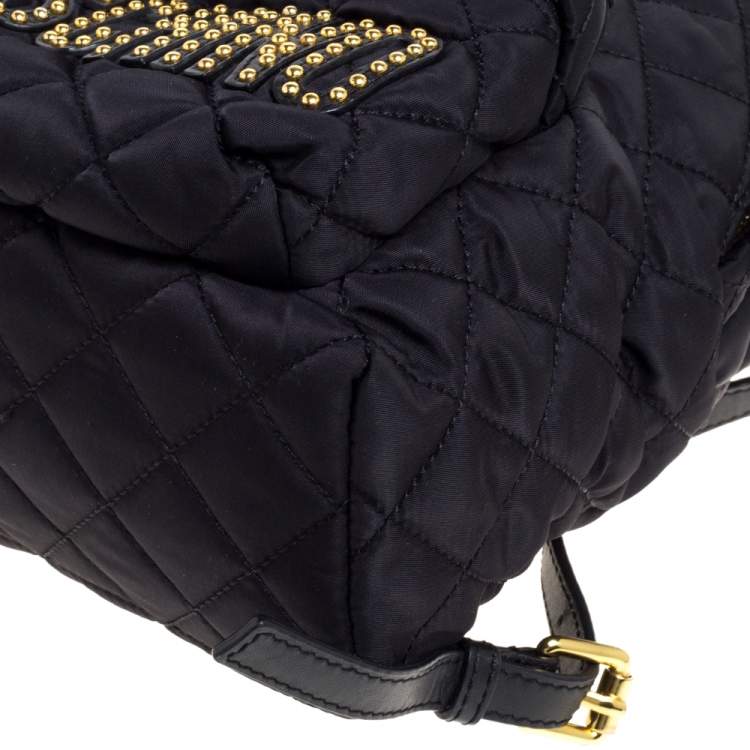 Pre Owned Moschino Black Nylon Quilted Logo Studded Backpack