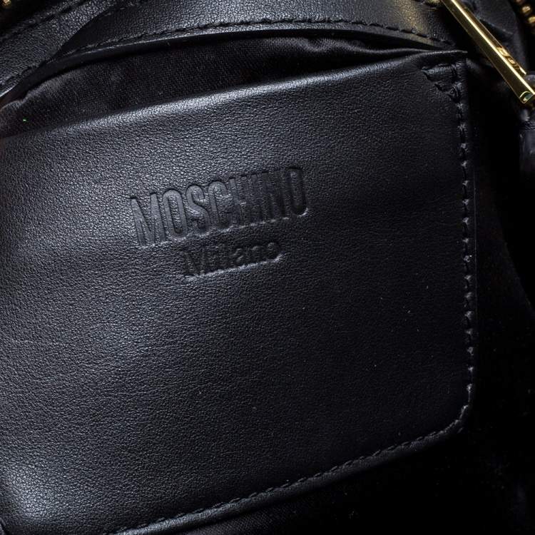 Pre Owned Moschino Black Nylon Quilted Logo Studded Backpack
