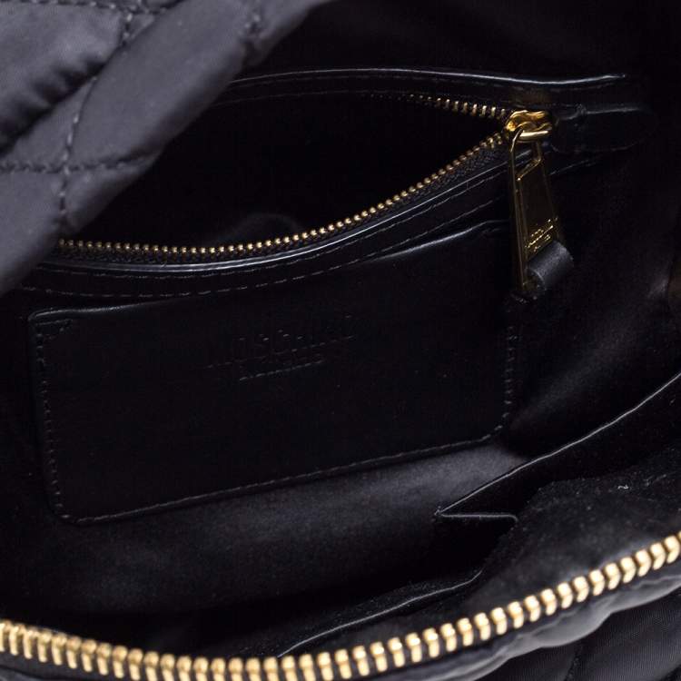Pre Owned Moschino Black Nylon Quilted Logo Studded Backpack