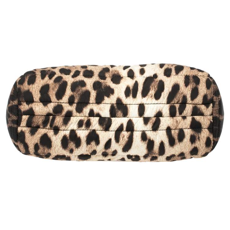 Pre Owned Moschino Brown Leopard Print Satin Flap Shoulder Bag