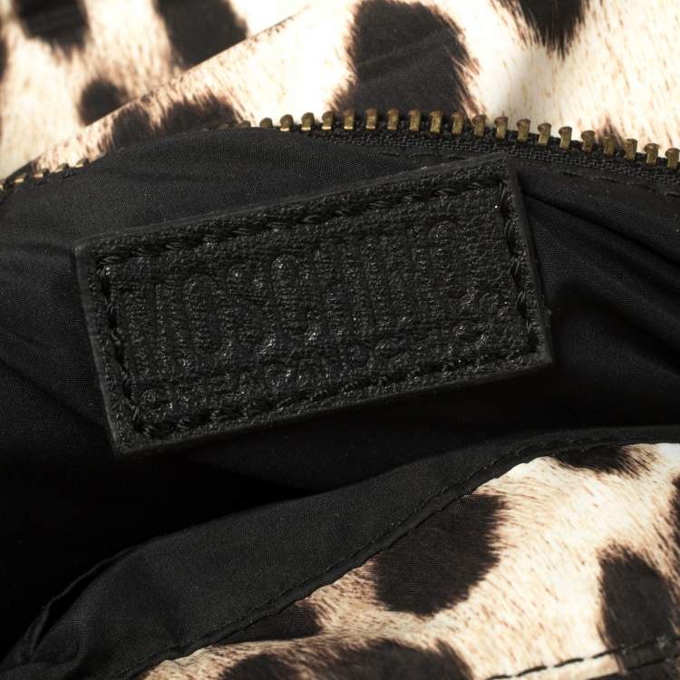 Pre Owned Moschino Brown Leopard Print Satin Flap Shoulder Bag