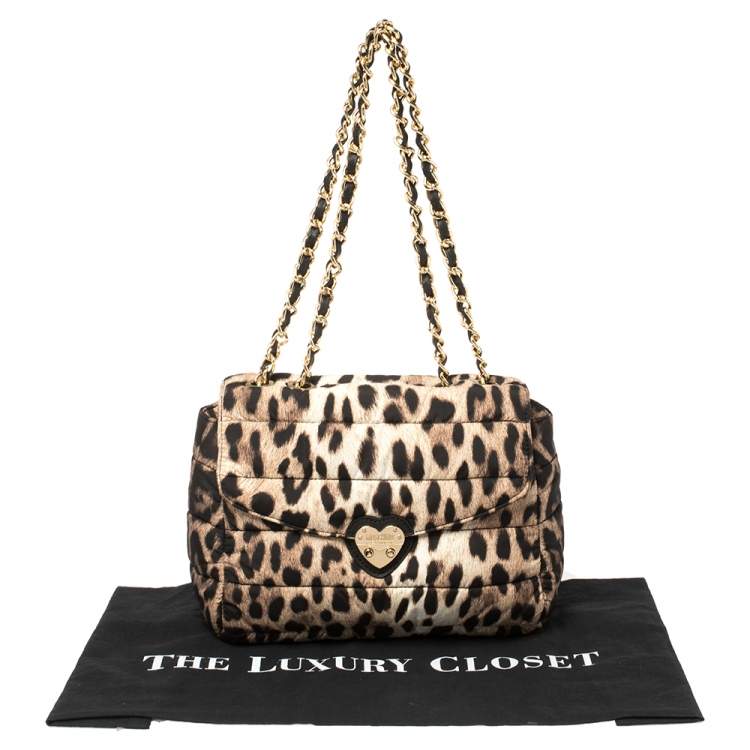 Pre Owned Moschino Brown Leopard Print Satin Flap Shoulder Bag