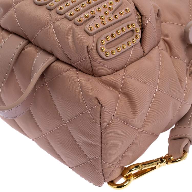 Pre Owned Moschino Peach Quilted Nylon and Leather Mini Backpack