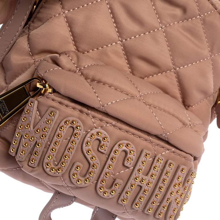 Pre Owned Moschino Peach Quilted Nylon and Leather Mini Backpack