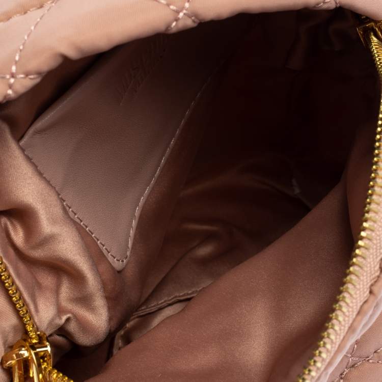 Pre Owned Moschino Peach Quilted Nylon and Leather Mini Backpack