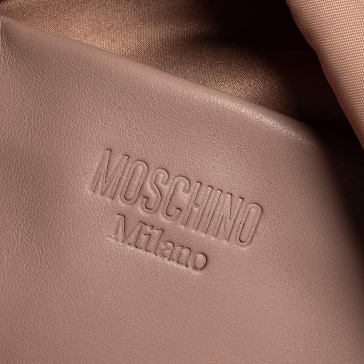 Pre Owned Moschino Peach Quilted Nylon and Leather Mini Backpack