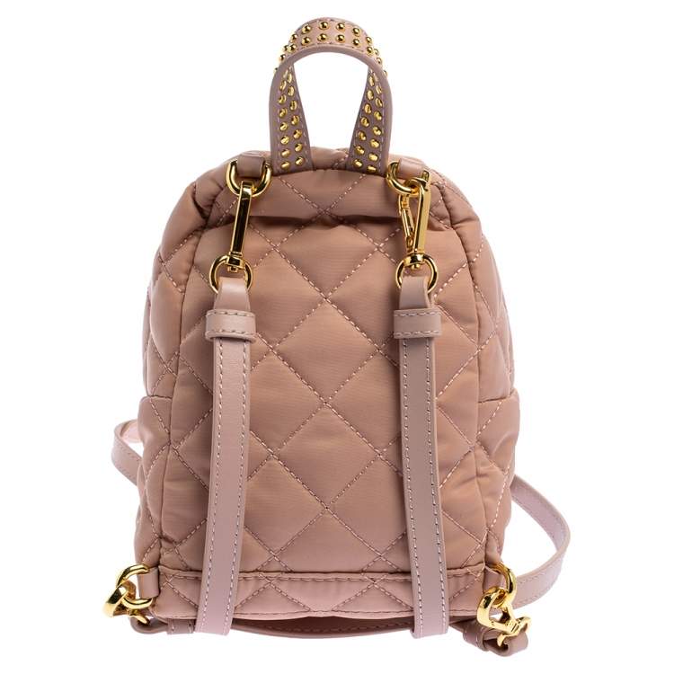 Pre Owned Moschino Peach Quilted Nylon and Leather Mini Backpack