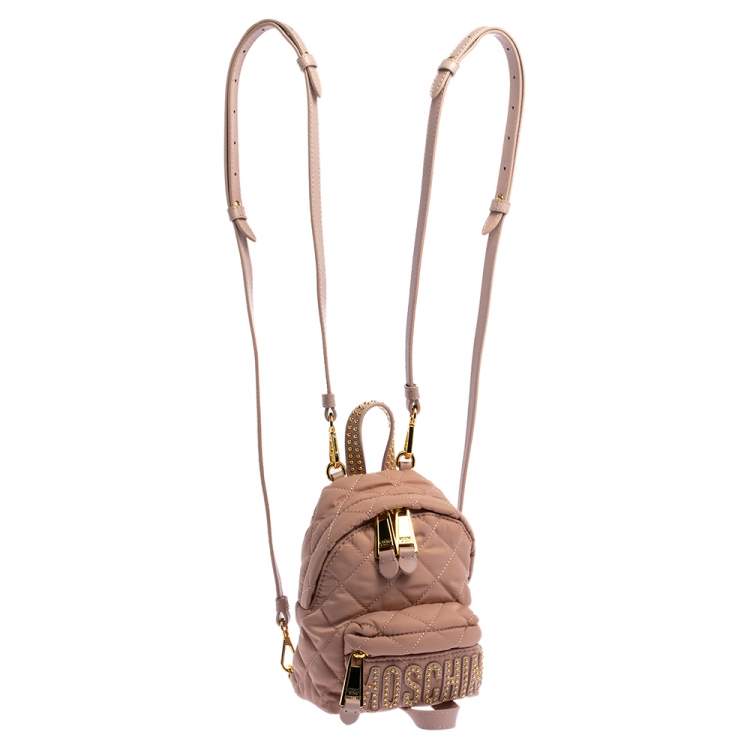 Pre Owned Moschino Peach Quilted Nylon and Leather Mini Backpack