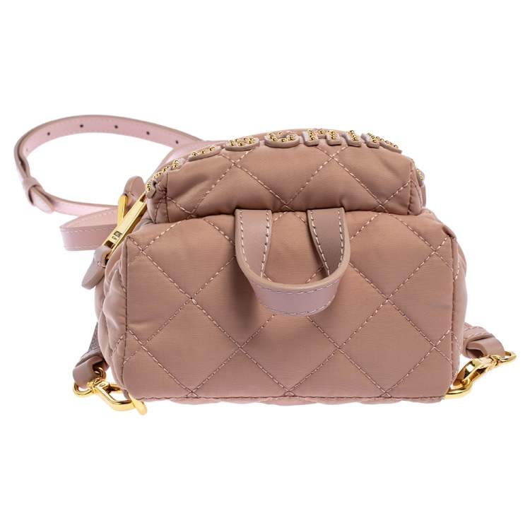 Pre Owned Moschino Peach Quilted Nylon and Leather Mini Backpack