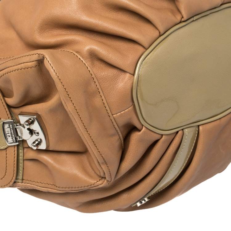 Pre Owned Moschino Brown/Green Patent and Leather Kisslock Frame Shoulder Bag