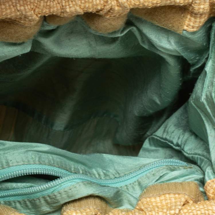 Pre Owned Moschino Cream Woven Straw Ruffle Frame Bag
