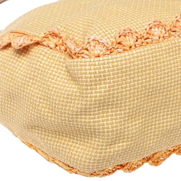 Pre Owned Moschino Cream Woven Straw Ruffle Frame Bag
