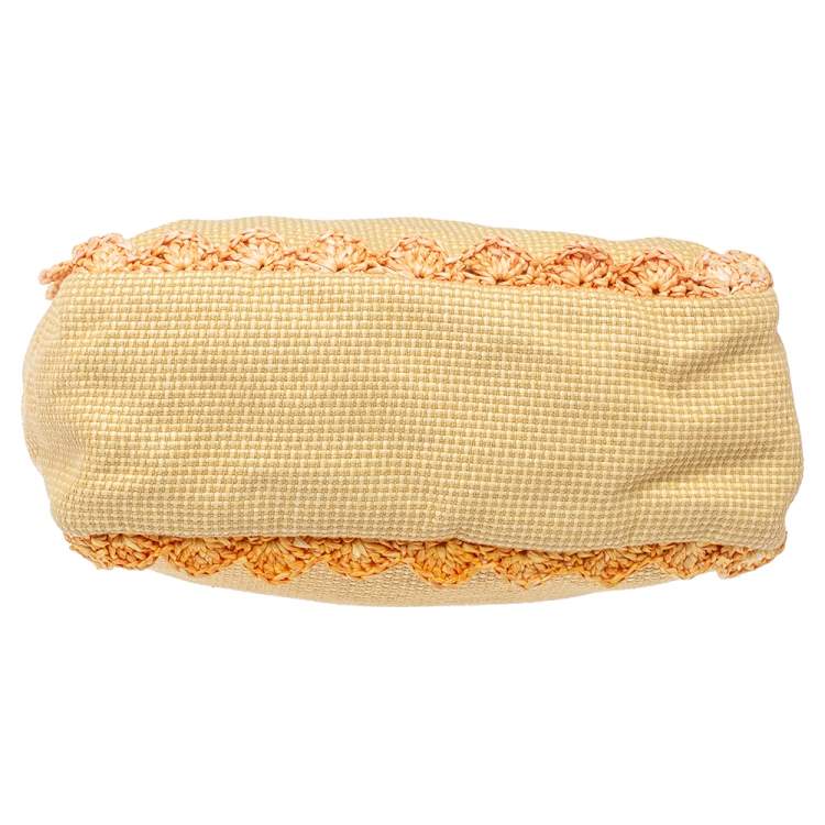 Pre Owned Moschino Cream Woven Straw Ruffle Frame Bag