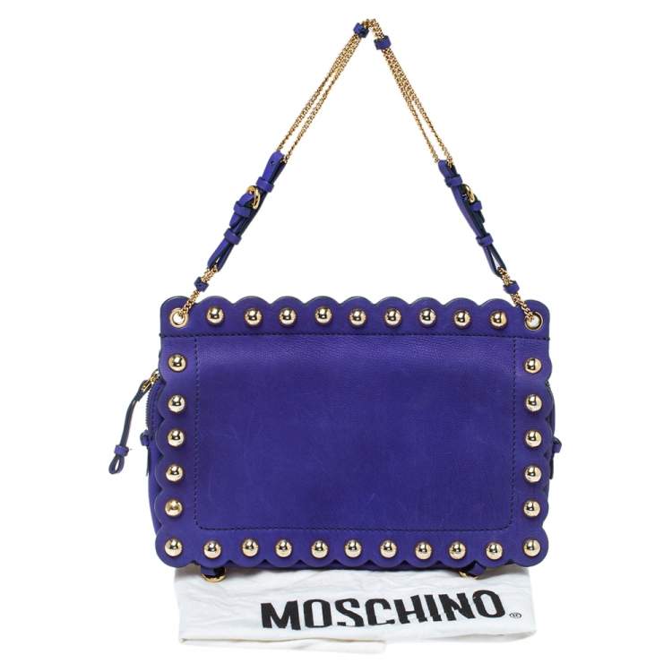مملوكة مسبقًا Moschino Blue Studded Leather Flap Shoulder Bag