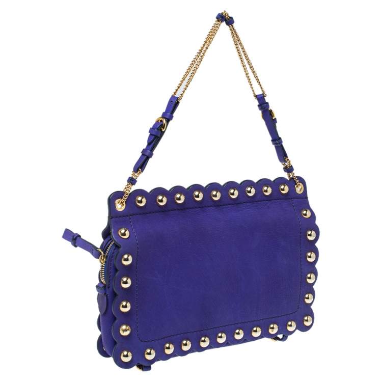 مملوكة مسبقًا Moschino Blue Studded Leather Flap Shoulder Bag